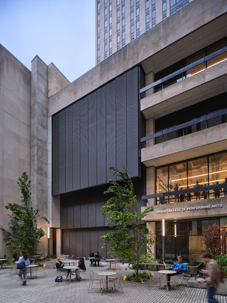 The Sands College of Performing Arts at One Pace Plaza opens onto a redesigned courtyard where students from throughout the university can gather. Photo: Chris Cooper