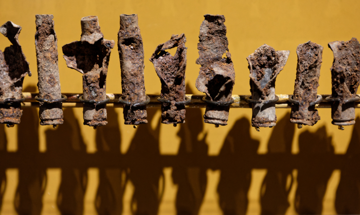 Spent cartridge cases recovered from sites in the Soviet Union where Jews were shot by mobile killing units.